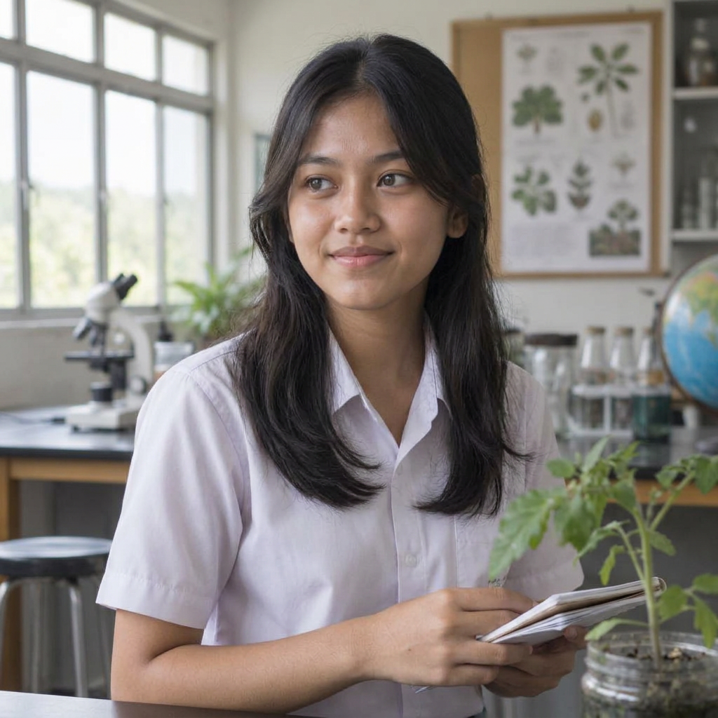 Illustrative portrait for a young environmental researcher from jakarta